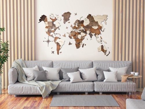 Wooden world map - world,