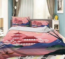 3D Gradient Japanese Temple Lake Quilt Cover Set Bedding Sets Pillowcases