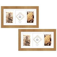 2 x Brown Frame Multi Aperture 4"x 6" Glass Front Wooden Portrait Triple Photos 