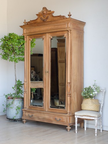 Antique french mirrored - antique, oak
