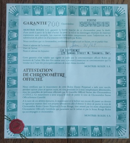 Rolex garantie certificate - rolex,