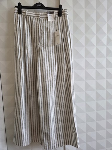 Wide leg striped linen - m&s,