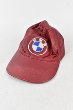 Vintage BMW Baseball Cap Red Leather Embroidered Logo Adjustable 90s 