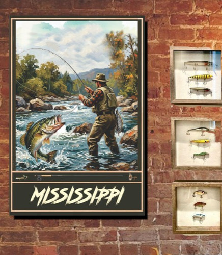 Bass fly fishing travel poster - fishing,