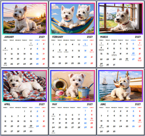 2027 westie terrier calendar - terrier,
