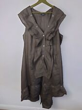 Hebbeding Dress 100% linen tunic khaki frill size 3 UK 16-18 pockets