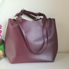 Zara Buffalo Leather Tote Shoulder Bag Large Burgundy Handbag