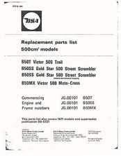 BSA Parts Manual Book 1971, 1972 & 1973 B50SS Gold Star 500 Street Scrambler