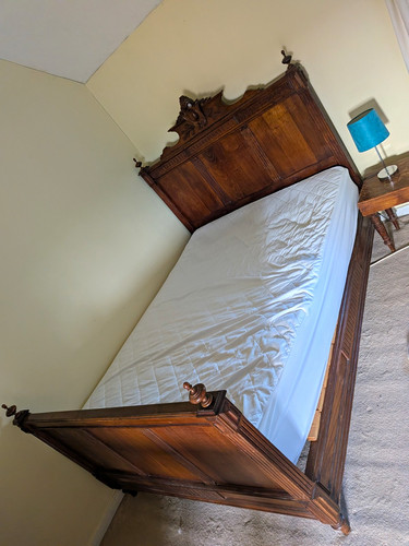 Brown cherry wood double bed - brown,