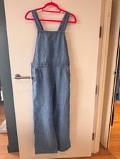 LEVI'S CHAMBRAY LINEN COTTON MIX DUNAGREES OVERALLS BLUE WIDE LEG JUMPSUIT SMALL