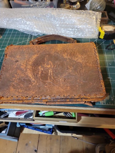 Vintage hand tooled - hand-tooled, brown