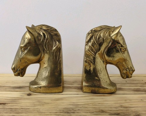Brass horse head bookends - brass,