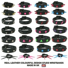 New Real Leather 1 Row Colourful Quality Design Studs Handmade Wristband In UK