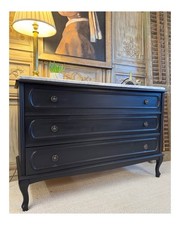 Black French Chest Of Drawers with White Marble Top   - Delivery Available