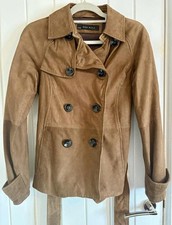 Zara Real Leather Jacket Size UK 10 - 12 Lined Pockets Button Belt - Brown