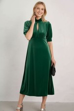 Womens Seasalt Four Lanes Dress Green Velvet Midi Empire Christmas Festive Party