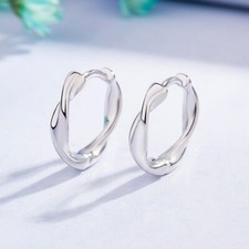 Shiny 925 Sterling Silver Twist Open Hoop Circle Huggie Earrings Women Girl Gift
