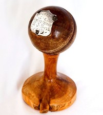 Victorian Silver Mounted Cricket Ball Trophy. Wigmore CC Bowling Prize 1883.