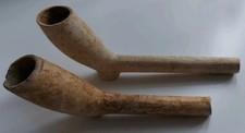 Two Partial Antique / Vintage Clay Smoking Pipes Bowls / Stems