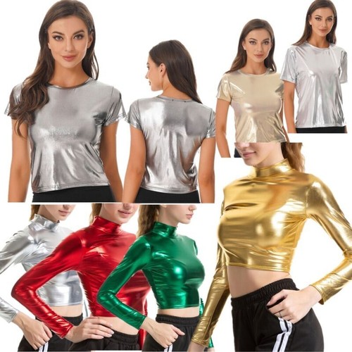 Women shiny metallic crop - women,