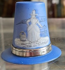 Antique Welsh Pottery Miniature Hat Figure – Sterling Silver Rim London 1932