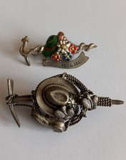 2x Vintage Austrian  Hat Lapel Pins Badges Brooches - Mountains Hiking Walking