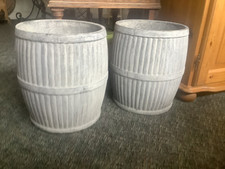 PAIR VINTAGE HEAVY GARDEN INDUSTRIAL TUB DOLLY CAST STONE PLANT POT PLANTERS 13”