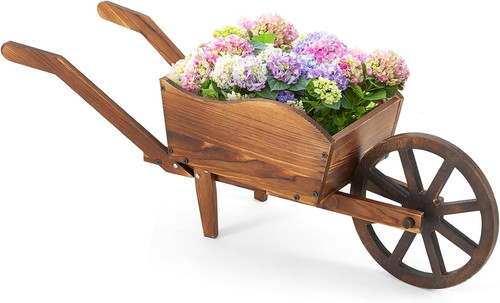 Rustic wooden wagon planter - rustic,