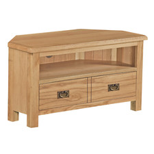 Baysdale Rustic Oak Corner TV Unit – Solid Oak Stand with Drawers & Shelf 90cm