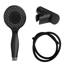 Modern Round Shower Handset Wall Mounted Bracket and Hose- Matt Black