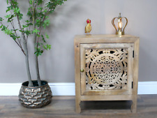 Unusual Carved Indian Wooden Storage Unit End Table Bedside Cabinet Cupboard
