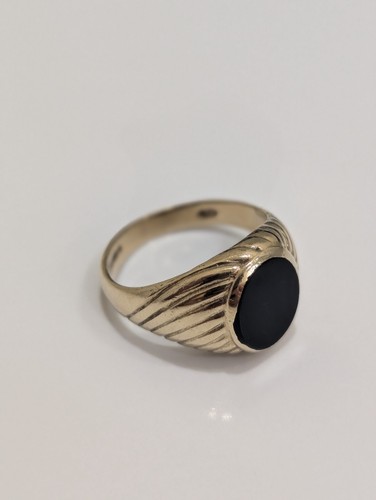 Vintage 9ct gold ribbed onyx - vintage,