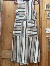 BNNT LOVELY GREEN MIX STRIPED LINEN BLEND MARKS & SPENCER MAXI DRESS SIZE 10
