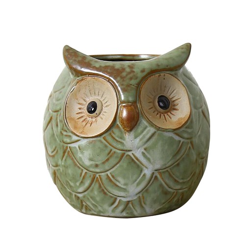 Terracotta small owl plant - terracotta,