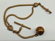Unusual Gilt Gold Metal Antique Pocket Watch Fob Chain With Football Charm T Bar