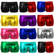Ladies Women' Metallic  PVC Stretchy Shiny Wet Look Disco Shorts Gym Hot Pants