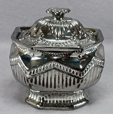 British Silver Luster Relief Molded Bead Swags & Ribbed Sugar Bowl Circa 1820s