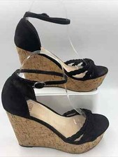 Faith Black Strappy Wedge Heel