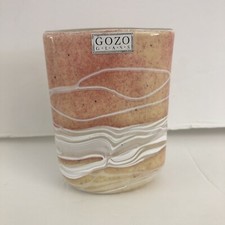 Gozo Glass MCM Flattened Cylinder Bud Vase Sand Pink Tan White Desert Hues 3.5”
