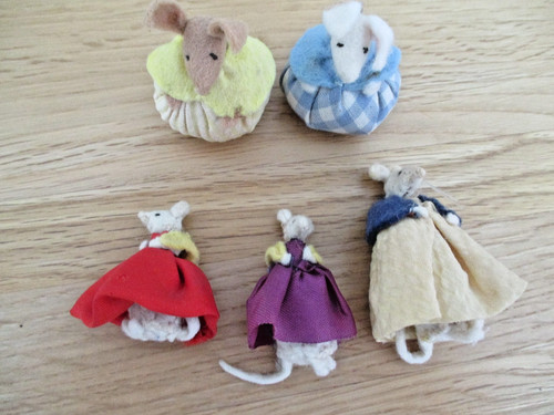 Vintage handmade felt mice - handmade, &