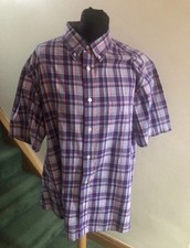 Blue Harbour Purple Mix Short Sleeve Cotton Shirt Button Collar Size Large