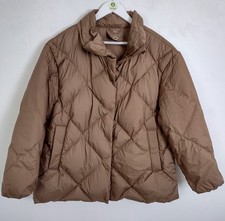 M&S Women's Feather & Down Diamond Quilted Coat Brown Size 14 NEW F2