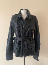 Firetrap Dark Blue Soft Leather Belted Leather Military Jacket Size XL
