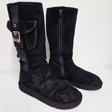 UGG Australia 5195 Retro Carg Womens Size UK 6.5 Tall Black Sued Sheepskin Boots