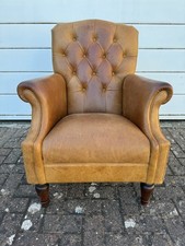 Laura Ashley Lancaster Tan Brown Leather Armchair / Chair