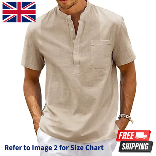 Men cotton linen henley t - henley,
