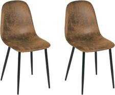 Set of 2 Brown Suede Dining Chairs - Upholstered Seat & Black Metal Legs by Homy