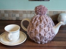 New Hand knitted Tea Cosy with pom pom for Medium Tea Pot PINK - Other colours