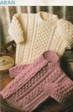 09 Baby Boy Girl Aran Cardigan & Jumper 16-22" Vintage Knitting Pattern Copy