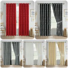 Luxury High Quality Jacquard Eyelet Curtains Fully Lined Ready Made Pair Curtain
